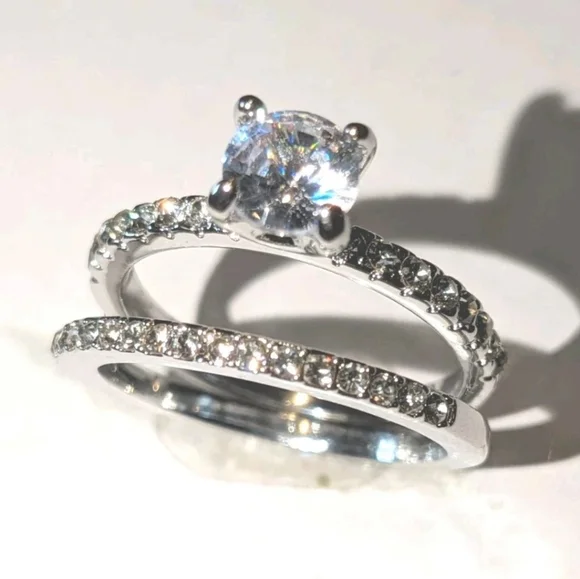 Women's 3 Ct Round Princess Cut Lab-created Diamond Engagement Duo Ring Set Sz 7 - Picture 11 of 17